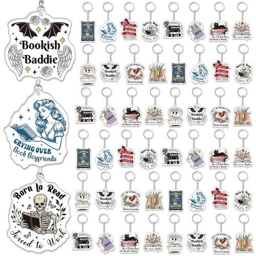 Equsion 24 Pcs Book Lovers Gifts Funny Book Keychain Bookish Party Favor Accessories, Xmas Birthday Gifts for Women (Retro)