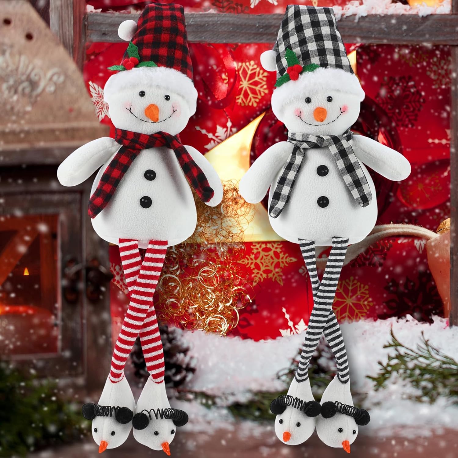 Threehoney Plush Snowman Decor - 27.6" Sitting Stuffed Toy with Scarf & Hat | Rustic Christmas Tabletop Ornament