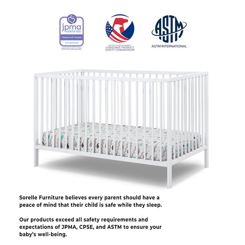 Sorelle Furniture Happy 3-in-1 Convertible Crib, Baby Crib to Toddler Bed, Sustainable Beech Wood, Non-Toxic Finish, Simplistic Nursery Furniture - White