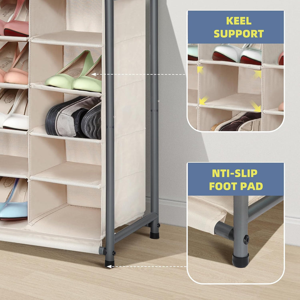 Storage Maniac Stackable Shoe Cubby Organizer - 20-Cube Free Standing Rack in Beige for Entryway & Closet