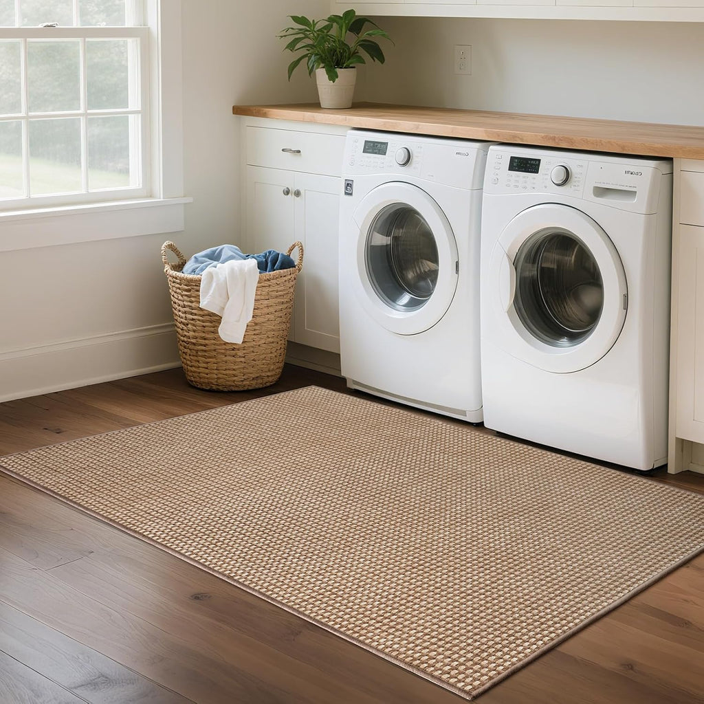 YDKGL Area Rug - Non-Slip Washable Boho Woven Runner for Entryway | 3x5 ft Brown Carpet