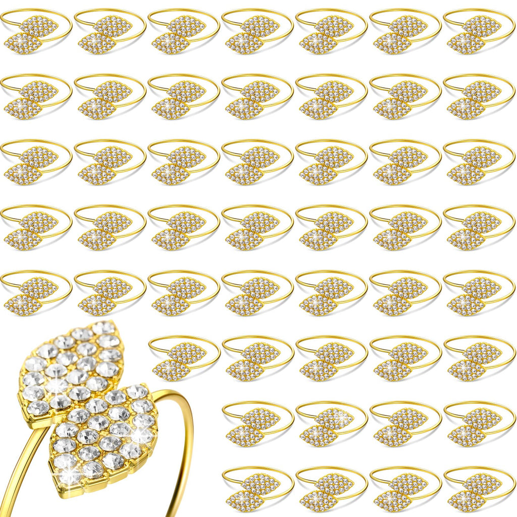 Hotop 150 Pcs Gold Napkin Rings Gold Table Decorations, Elegant Bling Leaves Napkin Rings, Rhinestone Guest Towels Buckle for Holiday Gather Party, Wedding Dinner Banquet Table Decoration