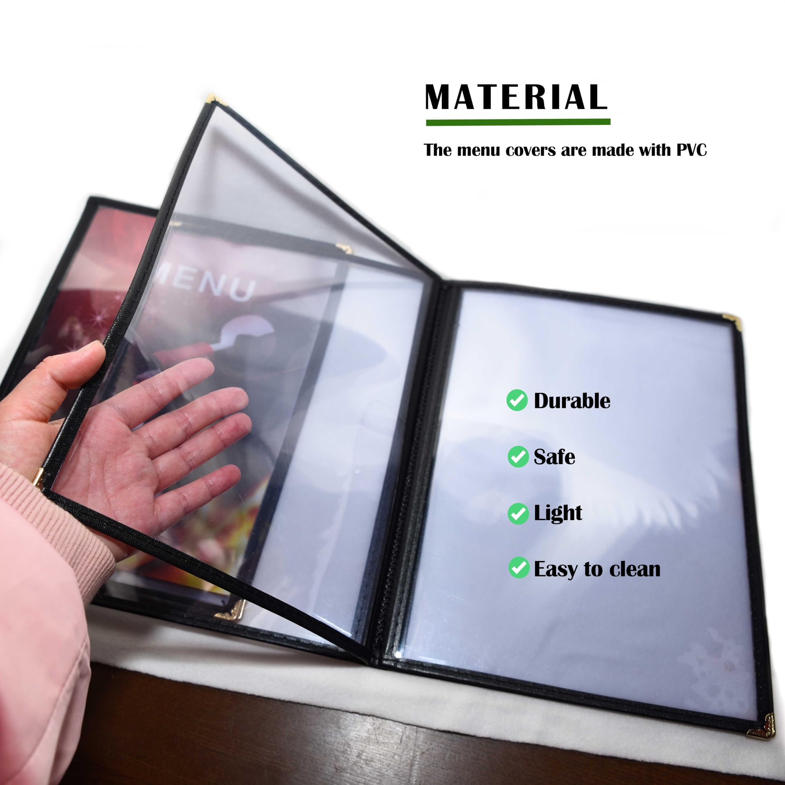 Restaurant Menu Covers Set 20 - Transparent Menu Covers 8.5" x 11" - 4 Page 8 View Menu Holder Black Folder for Bar Café