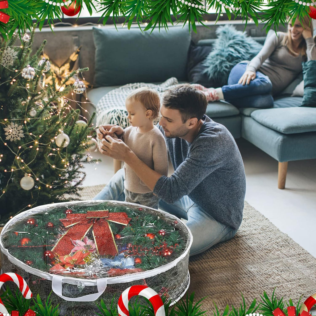 ProPik Christmas Wreath Storage Bag - Waterproof 4-Pack Clear Container for Holiday Wreaths | 24-Inch PVC