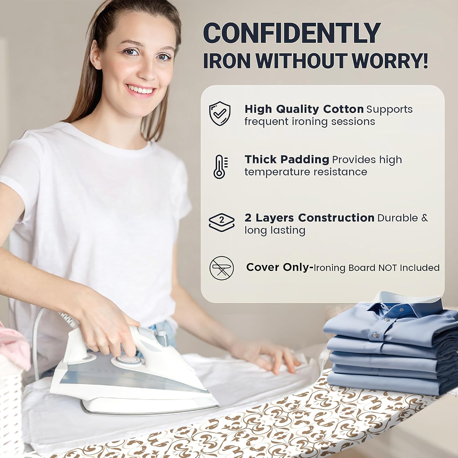 UniSimp Ironing Board Cover - Extra Thick Natural Cotton, Scorch & Stain Resistant | 18"x54" Taupe