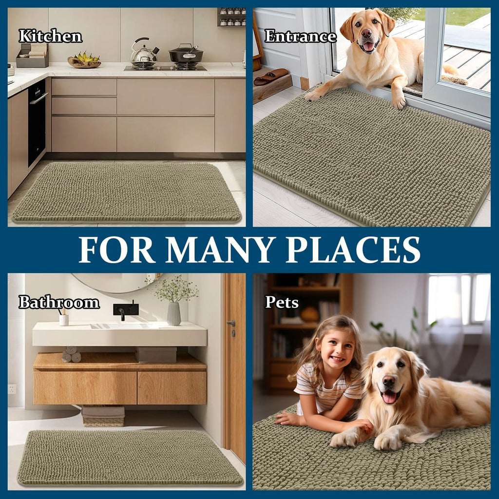 OLANLY Dog Door Mat - Absorbent Non-Slip Washable Doormat for Muddy Paws | 44x32 Warm Taupe