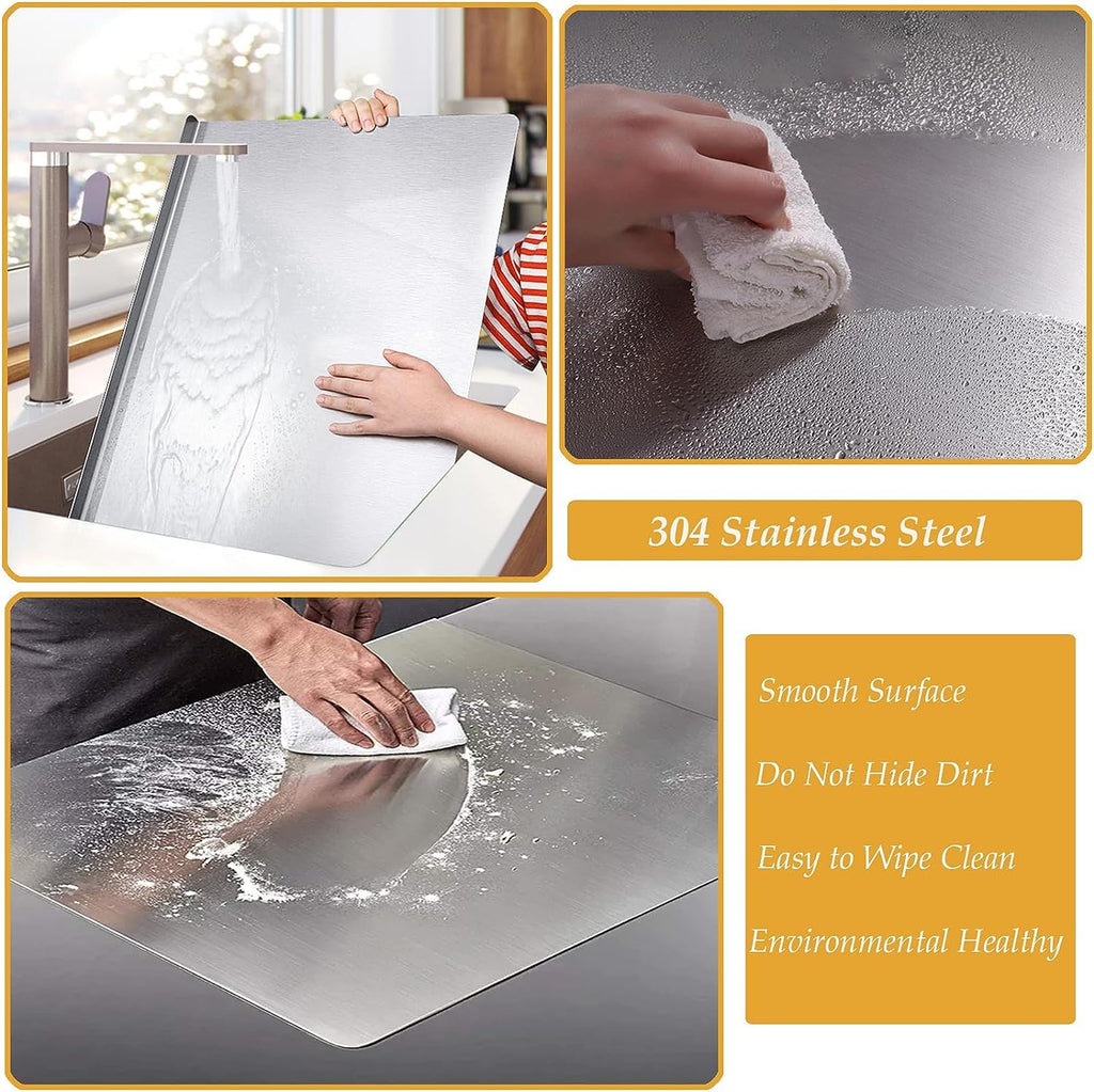 MYOYAY Stainless Steel Cutting Board with Lip, Extra Large Chopping Board 31.5 x 19.69 Inch Heavy Cutting Board with Rolling Pin Baking Board Kitchen Pastry Board For Meat Vegetables cake