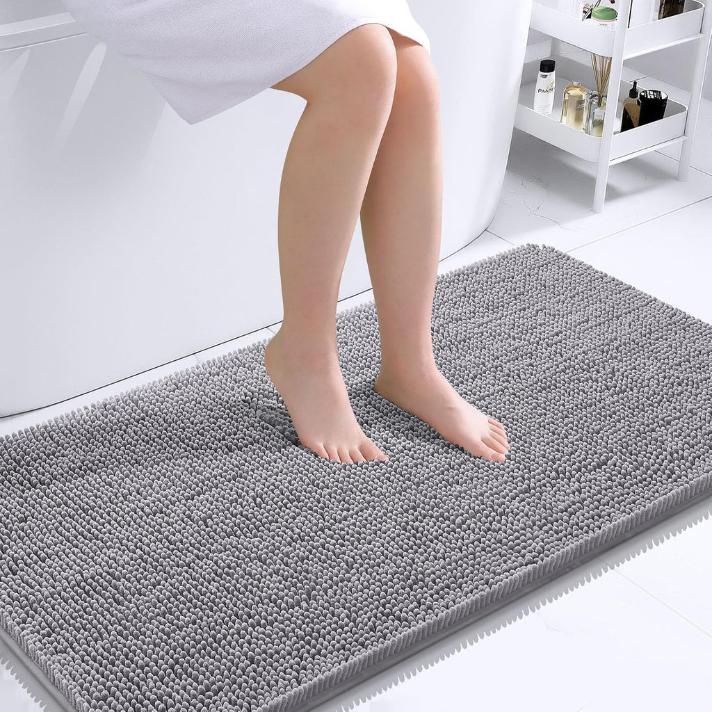 OLANLY Bathroom Runner Rugs - Extra Soft Chenille Bath Mats | Quick Dry & Machine Washable, 44x24, Grey