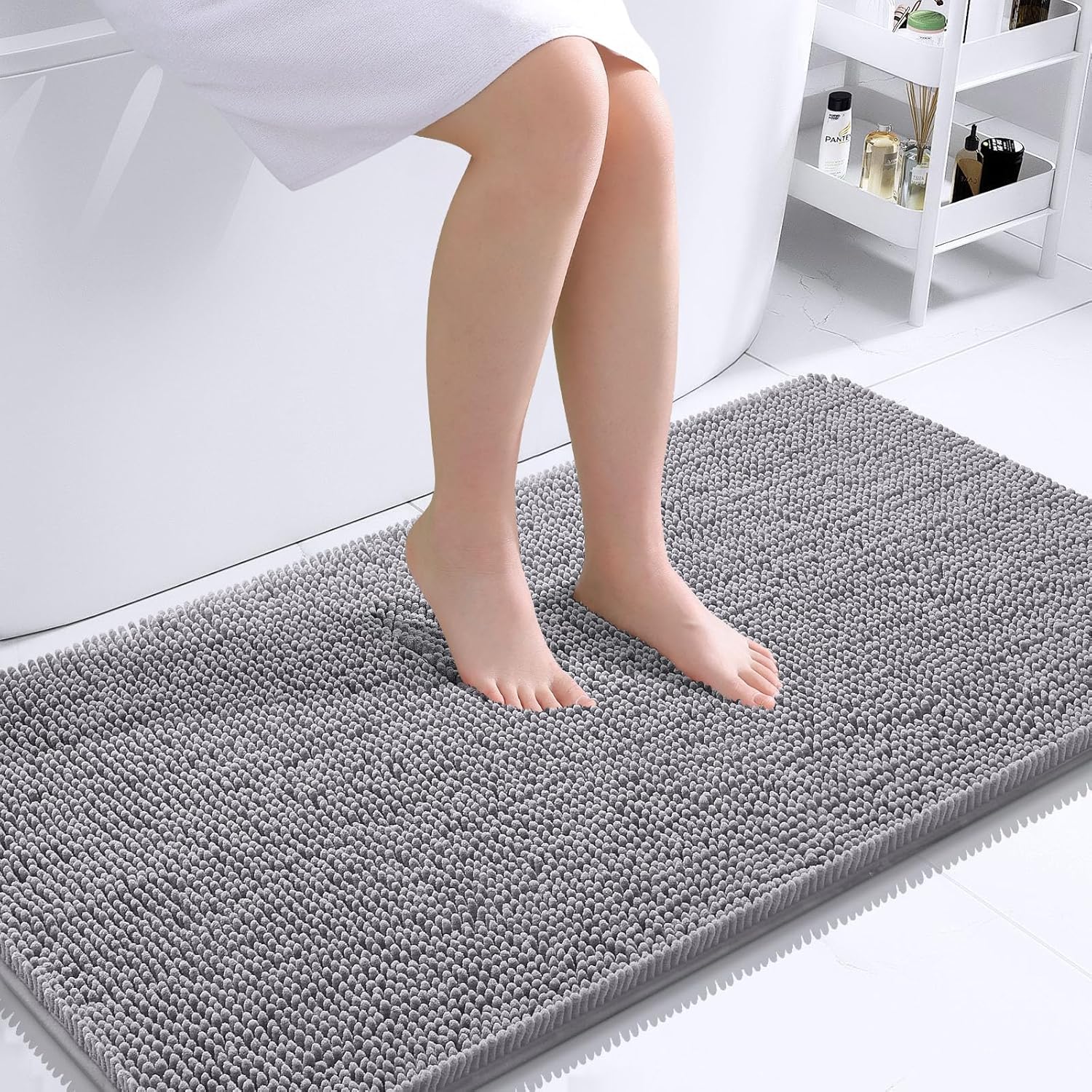 OLANLY Bathroom Runner Rugs - Extra Soft Chenille Bath Mats | Quick Dry & Machine Washable, 44x24, Grey