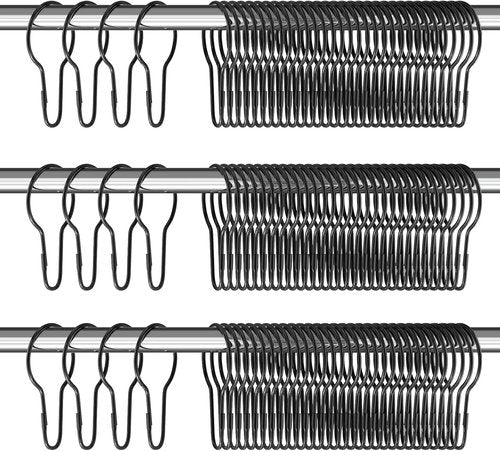 Geetery Metal Shower Curtain Hooks - 150 Pcs Rust Proof & Reusable Stainless Steel Rings | Black
