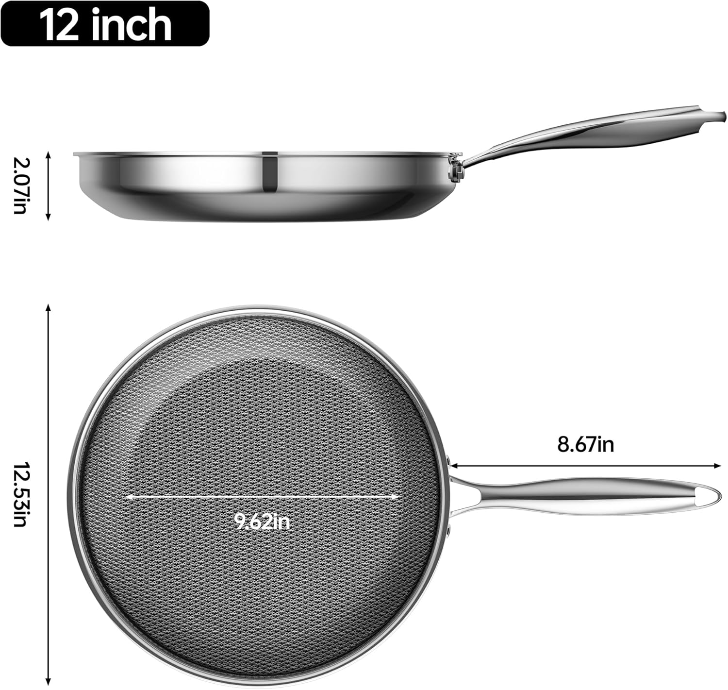 Skiennix Hybrid Nonstick 12-Inch Frying Pan - Stay-Cool Handle, Dishwasher-Safe & Oven-Safe Up to 600°F