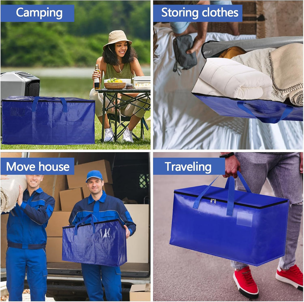 Skiennix 8 Pack Waterproof Moving Bags - Heavy Duty 100lb Capacity Totes for Packing & Storage | 95L, Blue