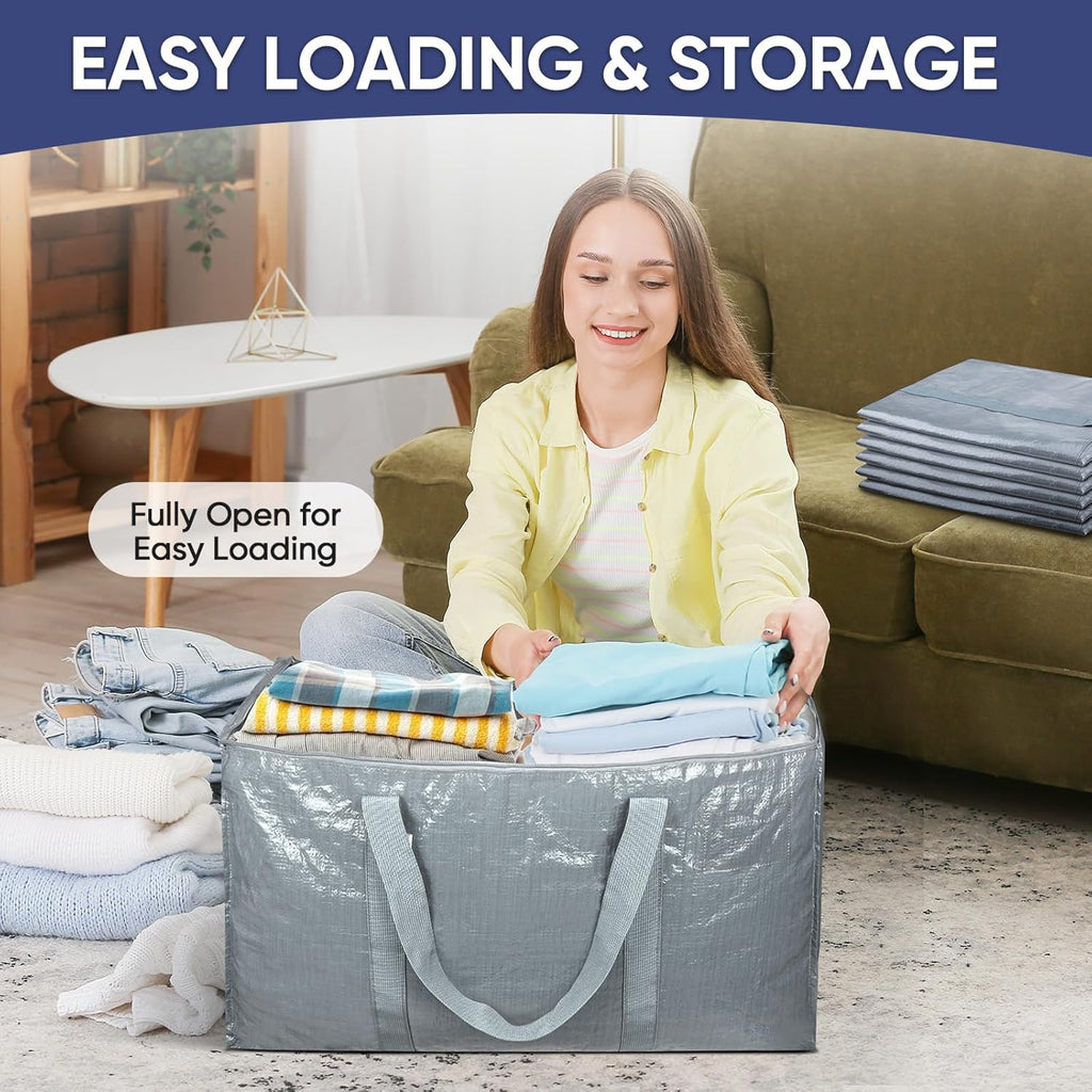 TICONN Extra Large Heavy-Duty Moving Bags - Durable Storage with Zippers & Handles | Light Grey (2 Pack)