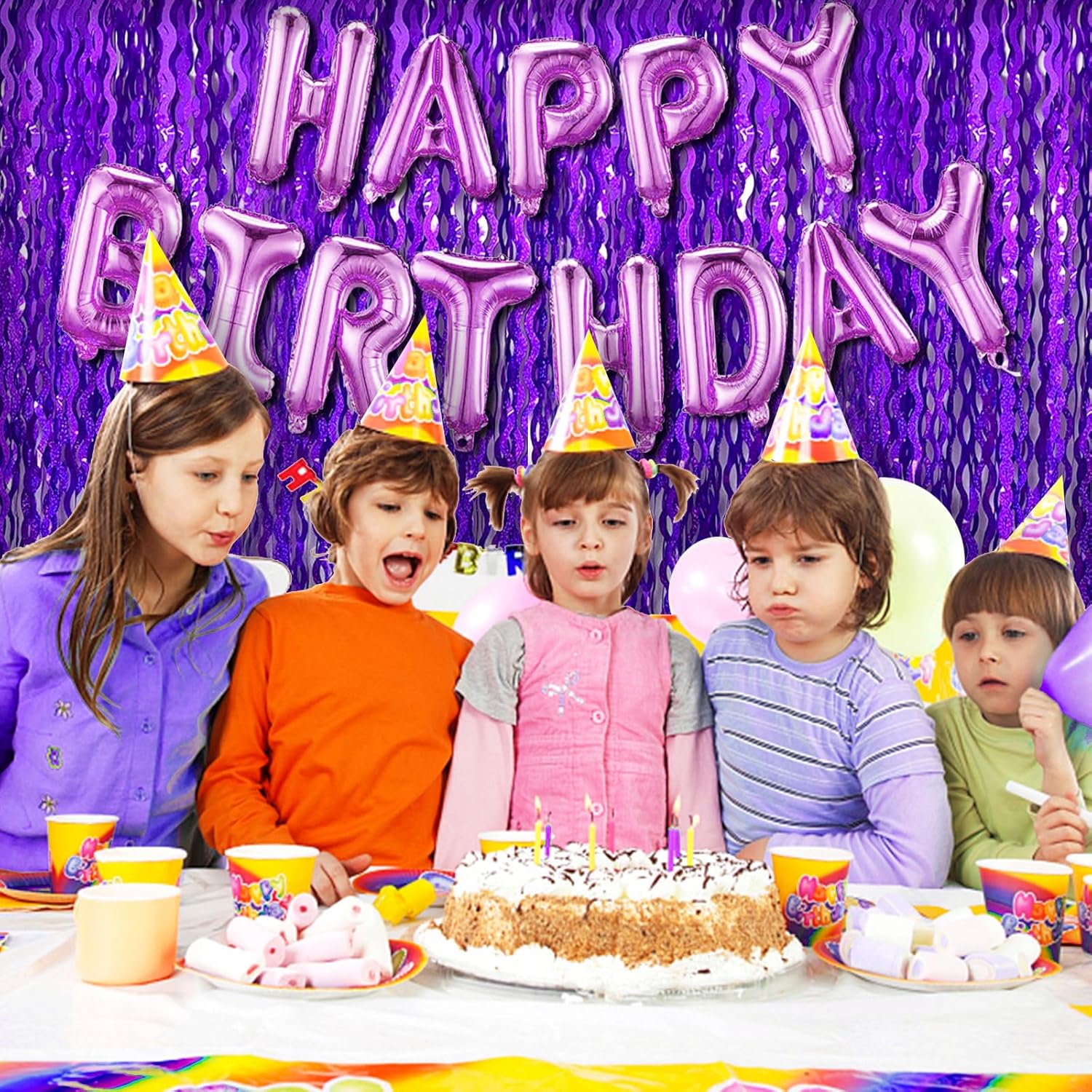 Skiennix 2 Pack Purple Tinsel Foil Fringe Curtains - Sparkling Backdrop for Parties & Events