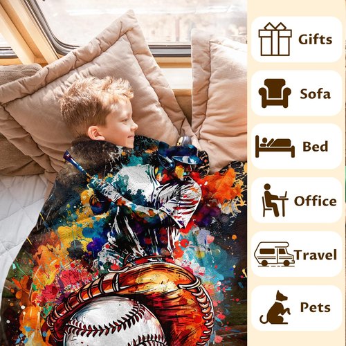 Kids Blankets for Boys Baseball Players Lovers, 50x40 Inches Soft Cozy Warm Baseball Themed Stuff Flannel Throw Gifts Sports Blanket for Couch Sofa Trip Camp
