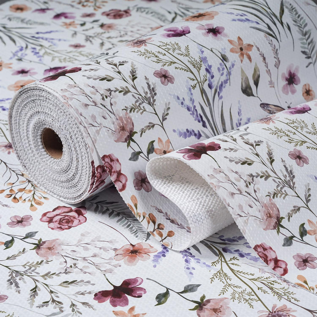 Floral Shelf and Drawer Liner for Kitchen Cabinets,24IN x 10FT Non-Adhesive and Strong Non-Slip Cabinet Drawer Liners for Kitchen Shelf, Waterproof Cupboard Liners,Easy to Clean