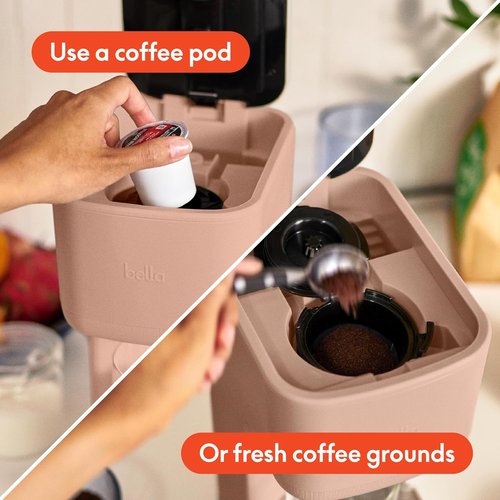 BELLA Single Serve Coffee Maker - K Cup & Ground Coffee Compatible | Adjustable Drip Tray, Auto Shutoff, 6oz to 14oz Brews, Blossom