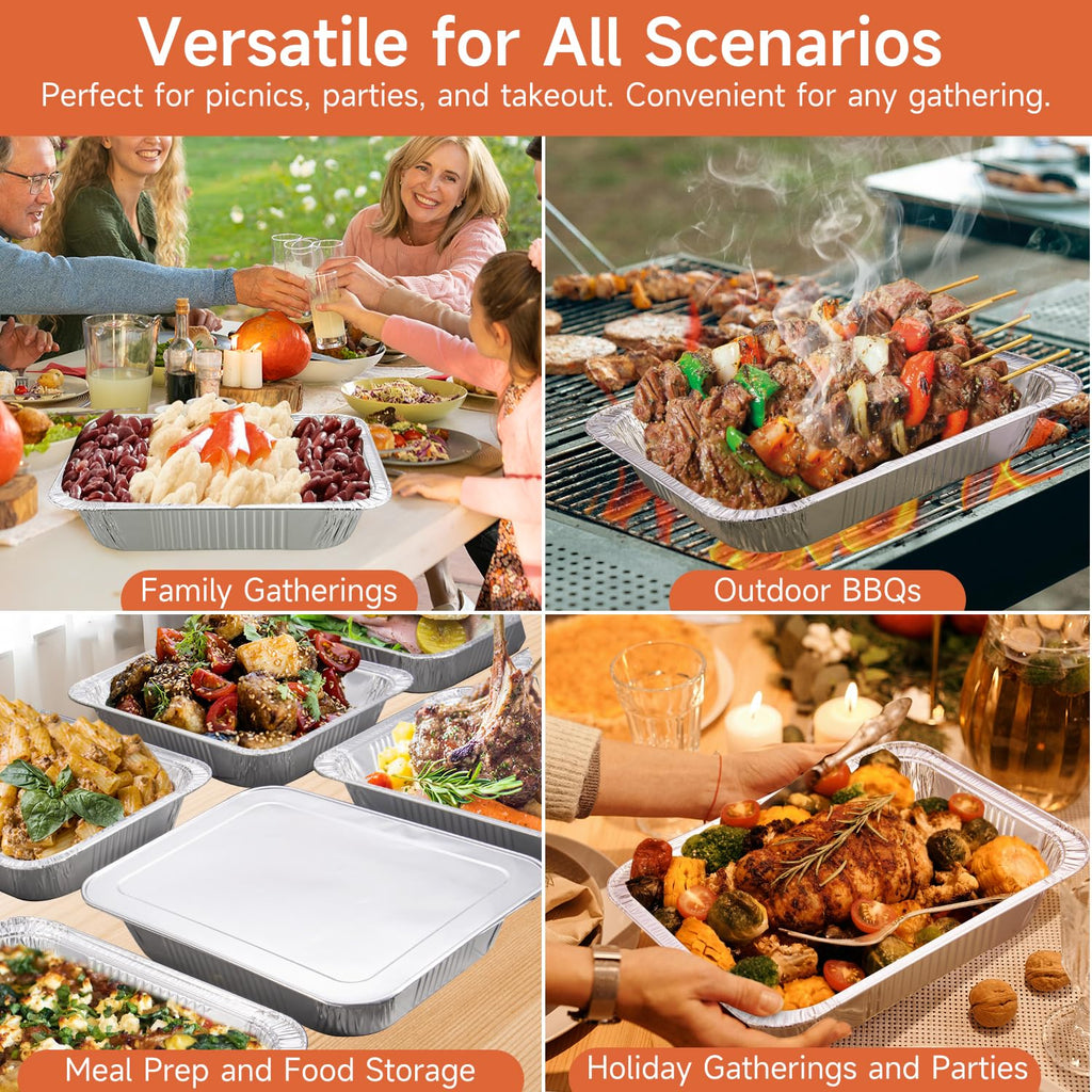 Lideropa Disposable Aluminum Foil Pans with Lids 9x13-10 Pack Aluminum Foil Pans, Heavy Duty Aluminum Baking Pans for Cooking, Baking, Meal Prep, Parties & Food Storage