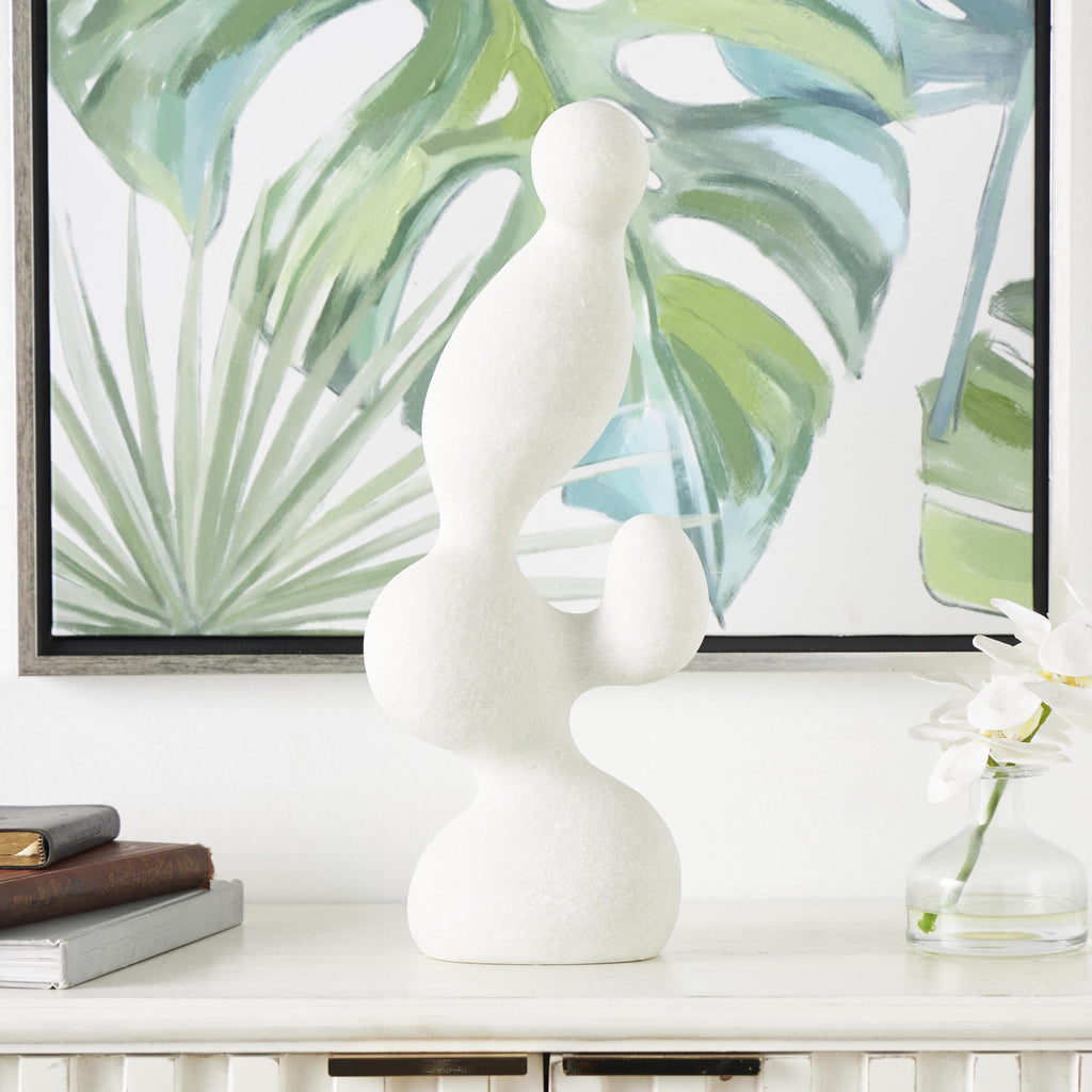 Deco 79 Polystone Abstract Decorative Sculpture Curved Shaped Home Decor Statue with Speckled Texturing, Accent Figurine 7" x 4" x 18", White