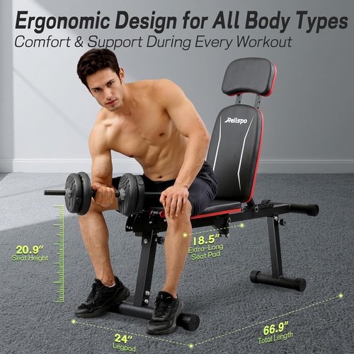 **Skiennix Adjustable Weight Bench - 1200LB Capacity, 9 Back Positions, Foldable for Home Gym**