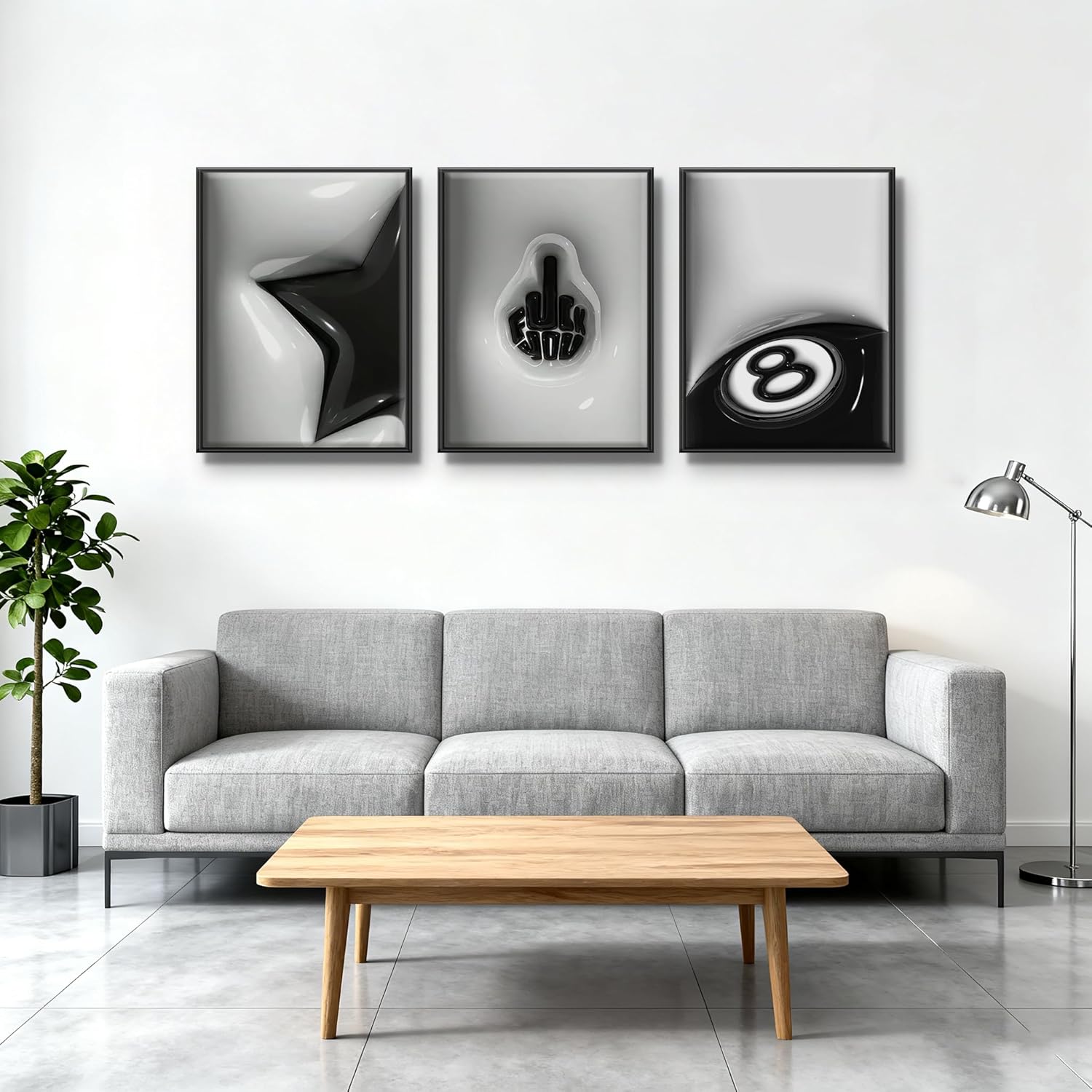 WNRTEKNK Lucky 8 Ball Wall Art - Trendy Black & White Y2K Canvas Print | 12x16 Unframed Decor for Teens