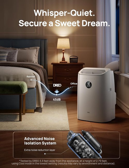 DREO 10,000 BTU Portable Air Conditioner - Quiet 45dB, Smart App Control, Drainage-Free Cooling | Ideal for Bedrooms