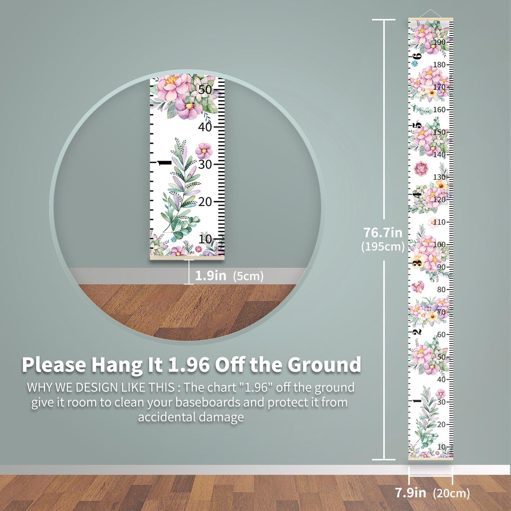 Height Chart for Kids Growth Measuring Girls Room Playroom Essentials Toddler Bedroom Nursery Baby Home Purple Flowers Canvas Wall Decor