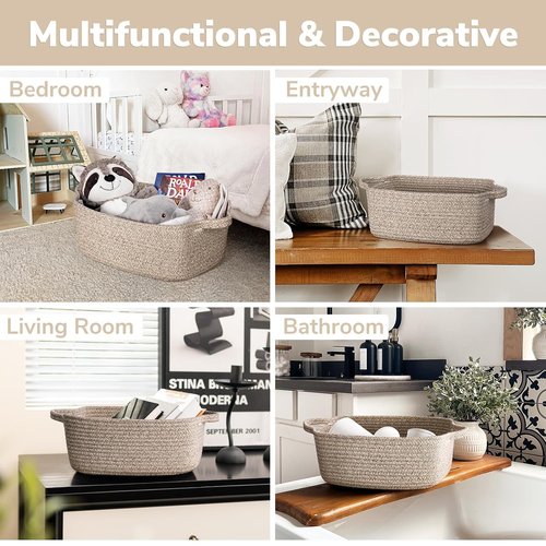 CHICVITA Storage Basket - Decorative Cotton Rope Toy Organizer with Handles | 13 x 9.8 x 5 Inches, Brown