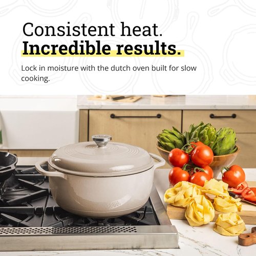 Lodge Essential Enamel Cast Iron Dutch Oven - 6 Quart Sandalwood - Ideal for Baking, Braising & Slow Cooking