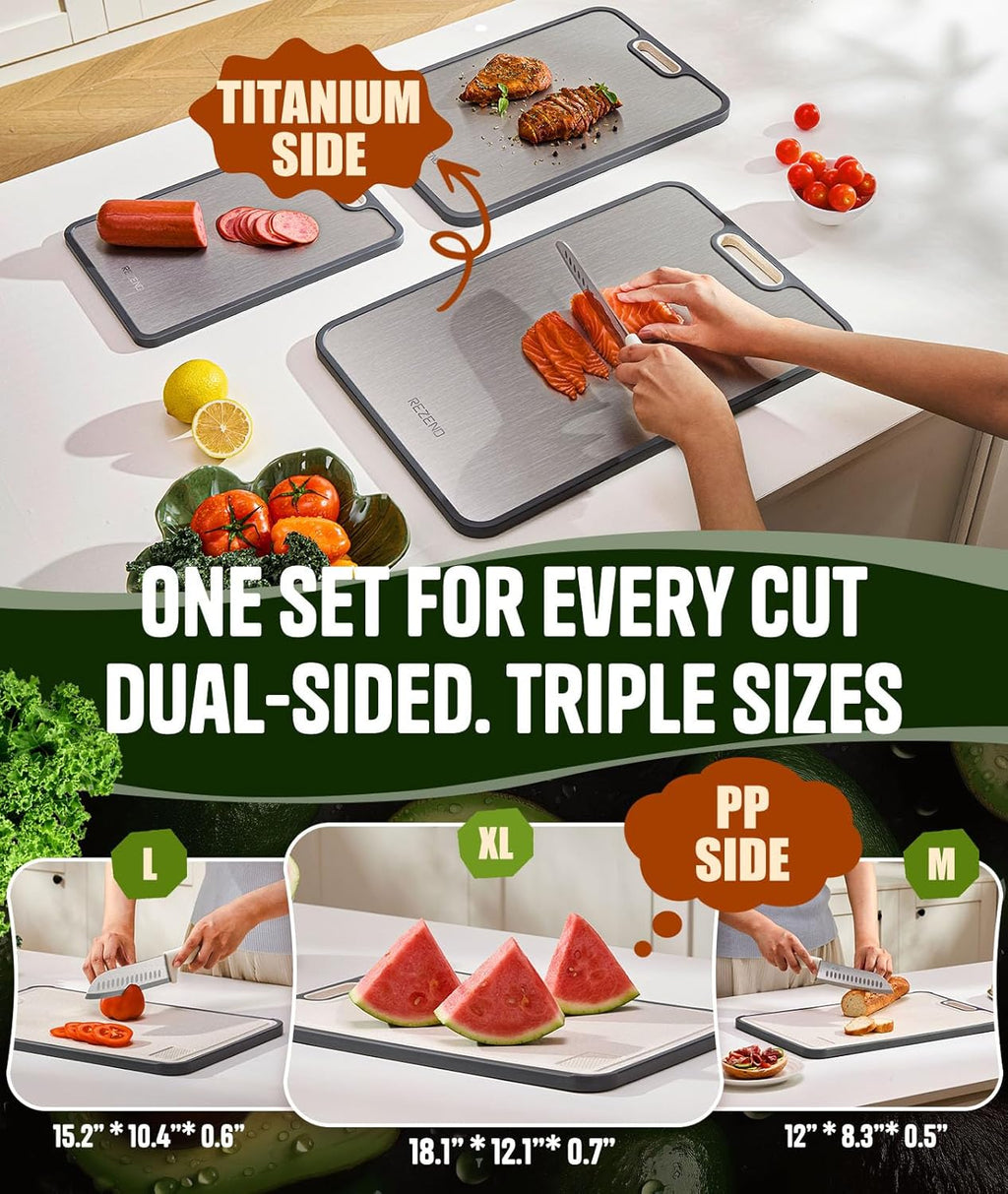 **Titanium Cutting Board Set - Non-Toxic Dual-Sided Design for Hygienic Food Prep | Extra Large (M/L/XL)**