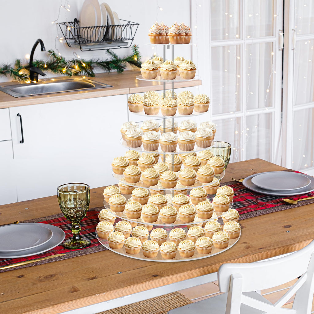 Large 7 Tier Cupcake Stand for 100 Cupcakes, Clear Round Cupcake Stands, Acrylic Wedding Cupcake Tower Stand, Cupcake Display Stand for Dessert Table, Cupcake Tier Stands