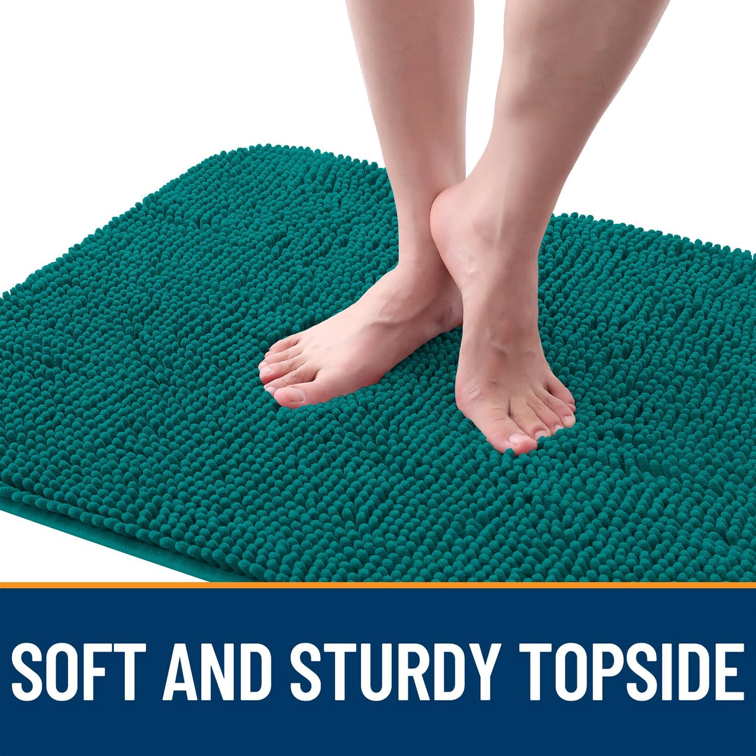 OLANLY Dog Door Mat - Absorbent Non-Slip Chenille Mat for Muddy Paws | 59x20, Quick Dry, Lake Blue