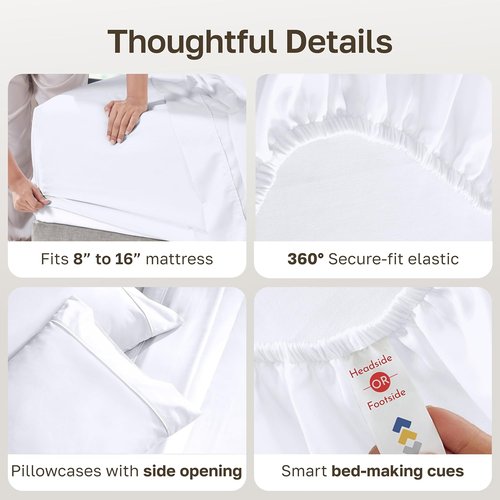 California Design Den Queen Sheet Set - 100% Soft Cotton, 400 Thread Count, Silky Smooth Sateen, Deep Pockets - White