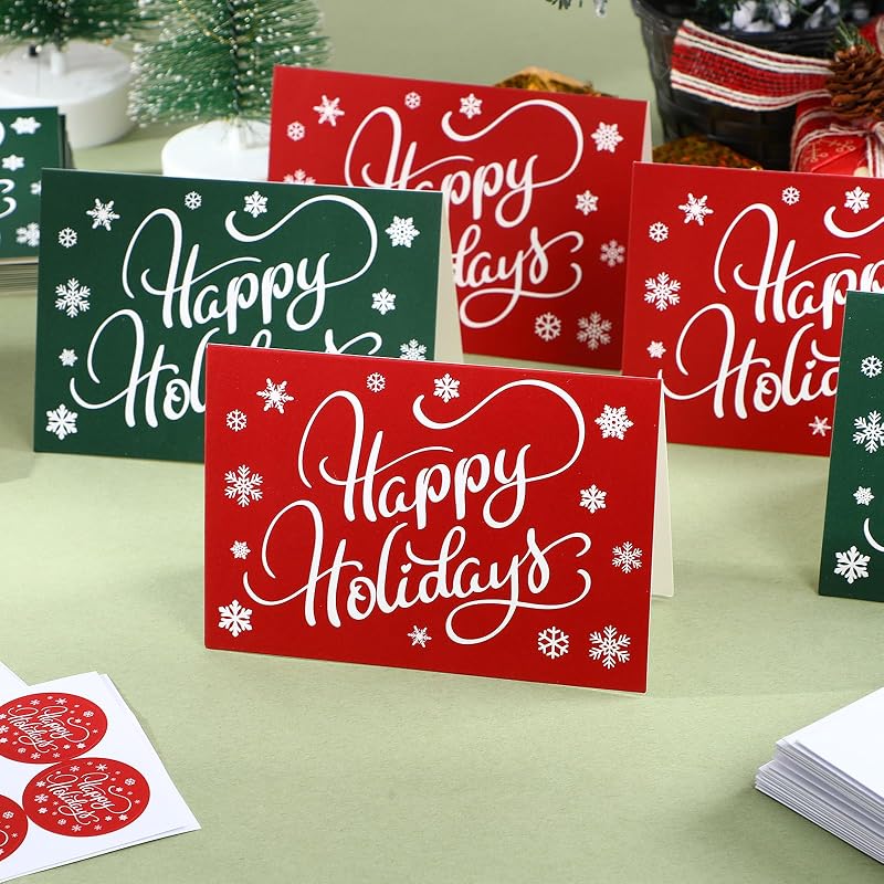 Happy Holidays Cards with Envelopes 160 Pcs - 3.5x5 Inches, Red & Green (Variation: Red, Green+160)