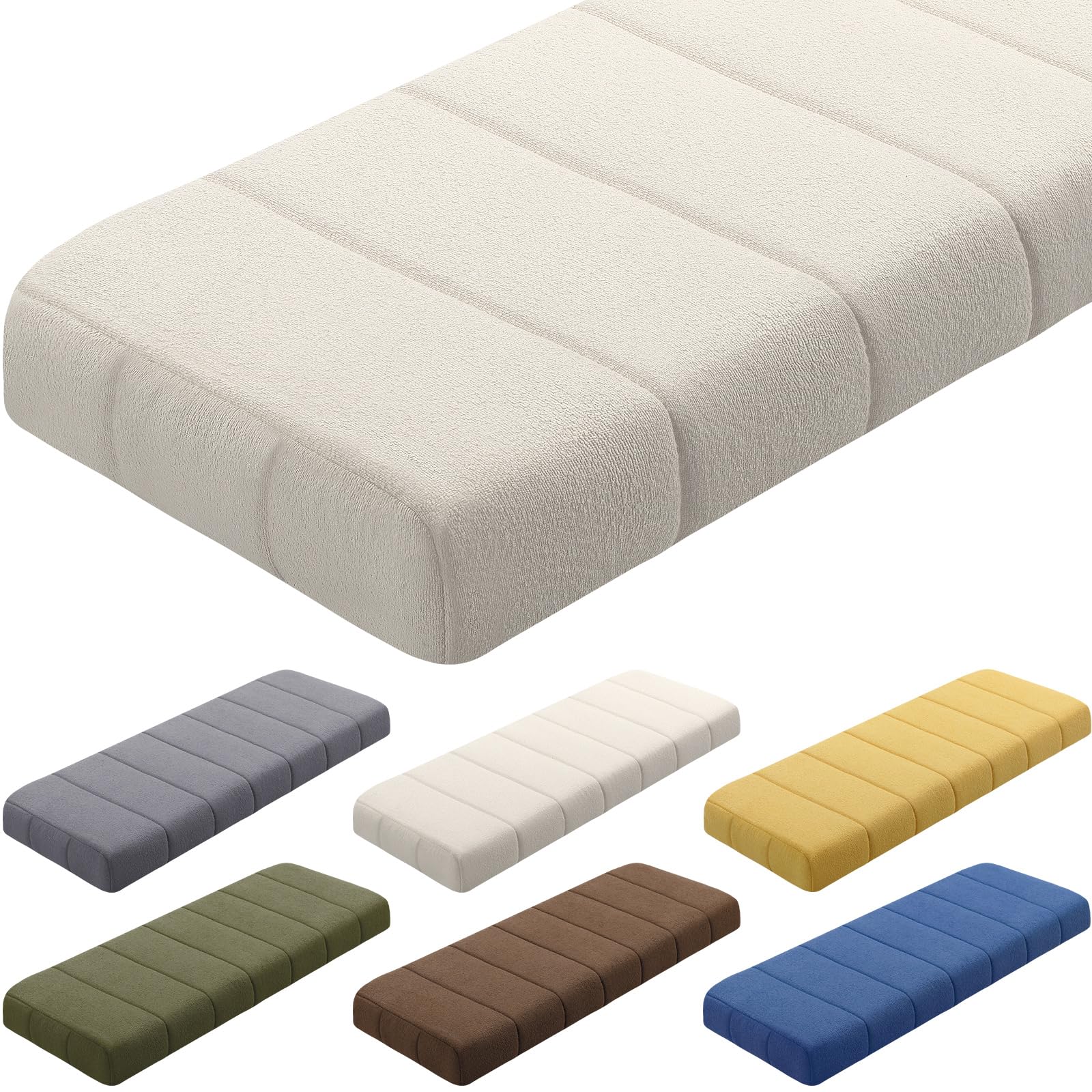Wenqik Bench Cushion 48x18x4 Inch for Indoor Outdoor Furniture Tufted Thicken Bay Window Seat Cushion Non Slip Waterproof Dining Piano Bench Pad Pillow Anti Cat Scratch for Patio Porch Swing, Beige