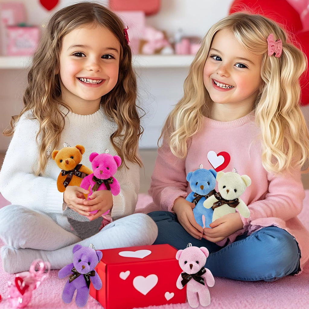 AouEtnay 28 Pack Valentines Day Gifts Cards with Plush Bears Toys, Mini Stuffed Animals with Valentine's Greeting Cards for Kids Classrom School Exchange Prize Party Favors