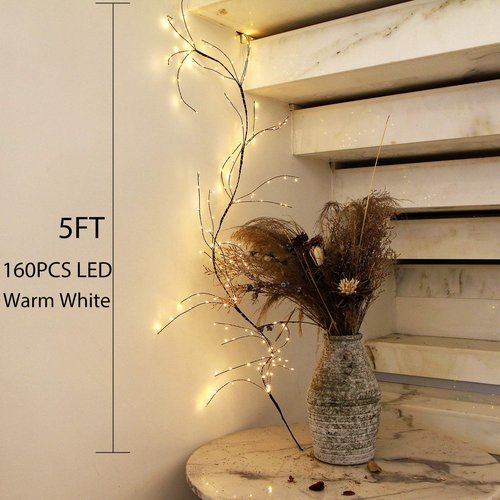 Enchanted Lighted Willow Vine, Copper Wire Twine Branch Lights, 5FT 160 Warm White LED Lighted Twig Garland with Timer&Dimmer for Walls Fireplace Bedroom Living Room Decoration