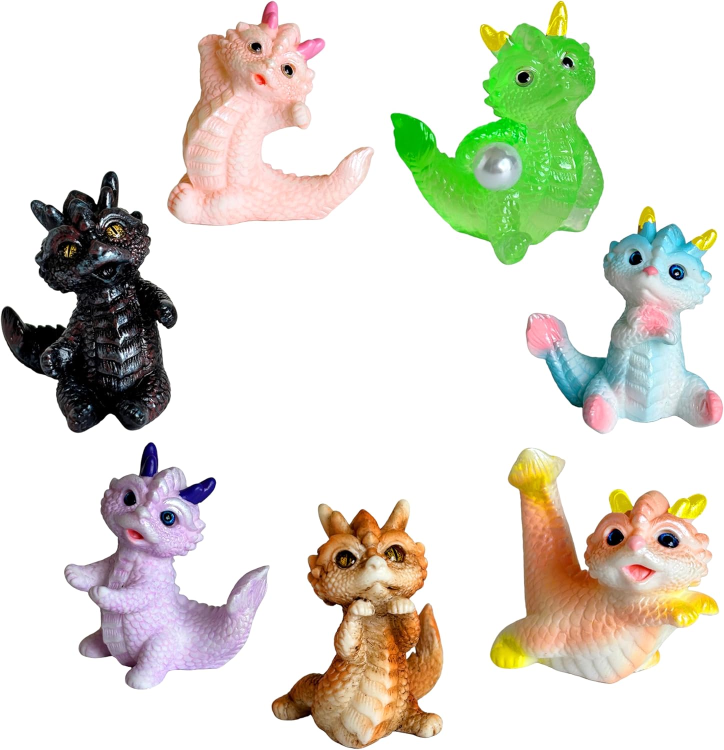Skiennix Cute Mini Baby Dragon Figurines Set - Resin Cake Toppers & Fairy Garden Decor | Perfect Party Favors