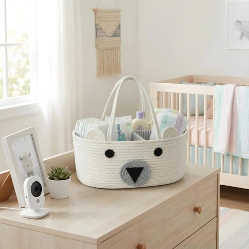 DECOMOMO Teddy Bear Basket - Large Diaper Caddy for Baby Shower | Cute Animal Design