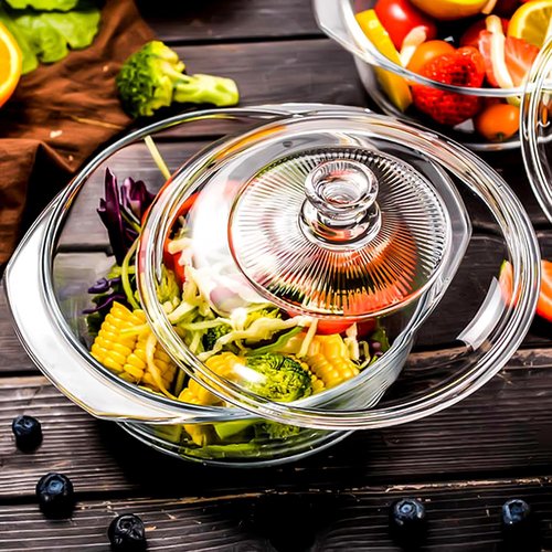 0.93L Glass Casserole Dish with Lid | Small Round Microwave Bowl Cookware - 6.2 Inch (31 oz)