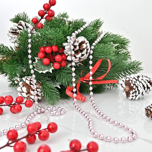 32.8 Feet Christmas Bead Garland Xmas Artificial Pearls Beads Garland Christmas Tree Garland Chain Decorations for Xmas Tree Holiday Wedding DIY Decoration Supplies (Pink)