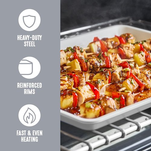 GreenLife Bakeware Half Cookie Sheet - 18” x 13” Non-Toxic Ceramic Nonstick, Oven Safe to 450°F, Easy Clean, Gray