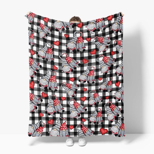 Horaldaily Valentine Flannel Blanket Throw, Buffalo Plaid Gnomes Soft Fuzzy Plush Cozy Fleece Blankets for Couch Sofa Bed Lounging, Ideal Gifts for Kids Adults Wife Self, 50x60