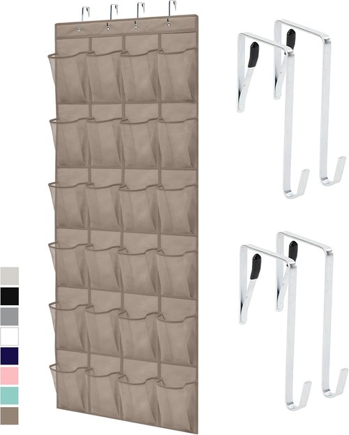 GORILLA GRIP Over The Door Shoe Organizer - 24 Large Breathable Mesh Pockets | Space-Saving Storage in Beige