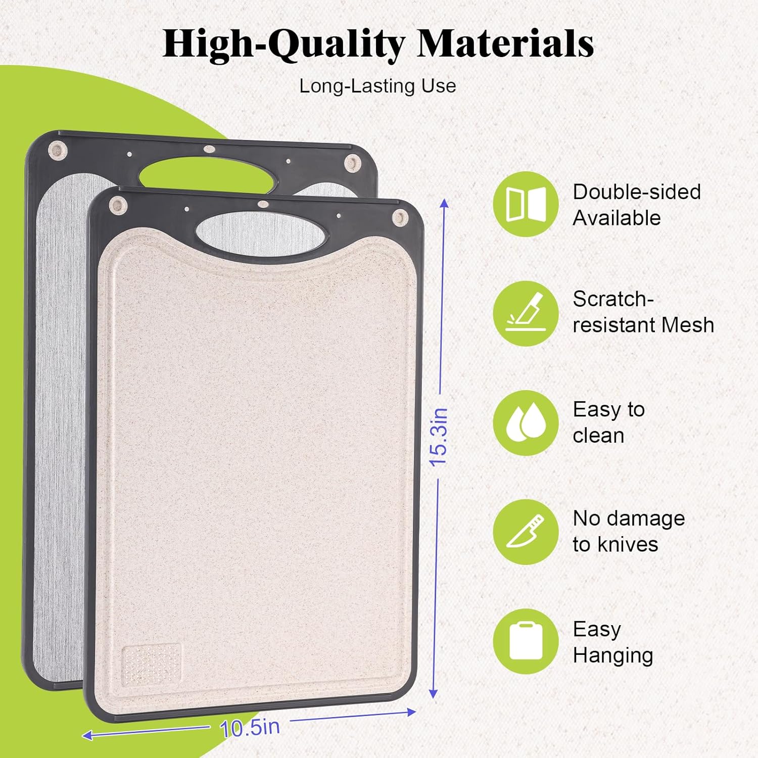 **Titanium Cutting Board - Double-Sided Food Grade Chopping Board | Large 15”x10” - Easy to Clean, Dark Gray**