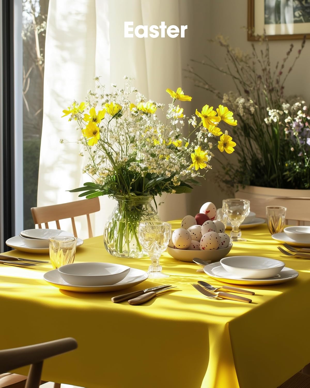 Pureegg Disposable Plastic Tablecloths - 12 Pack, 54 x 108 Inch, Leakproof Lemon Design for Easter Parties