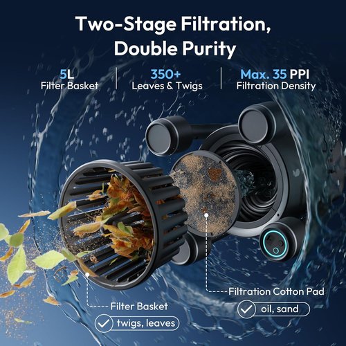 BUBLUE F10 Pool Skimmer Robot - App-Controlled Cleaner with AI Navigation & Powerful Suction | 5L Filter, Space Gray