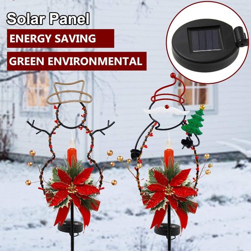 FORUP Solar Christmas Yard Decorations - LED Solar Powered Candle Pathway Lights | Set of 2 Snowman & Santa Ornaments