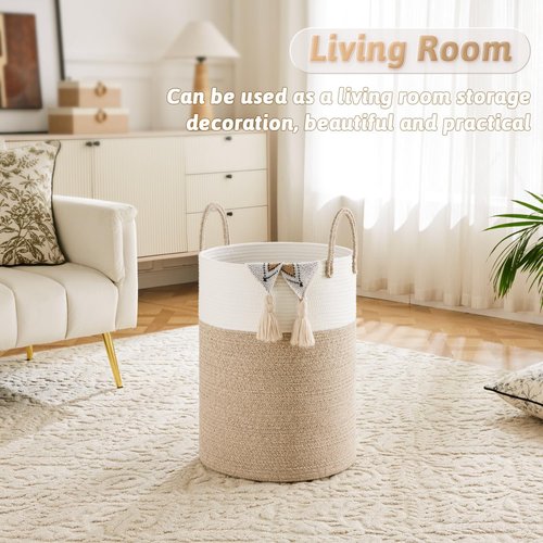 Artfeel Woven Cotton Rope Laundry Basket - 60L Hamper for Stylish Storage of Clothes, Toys & Blankets