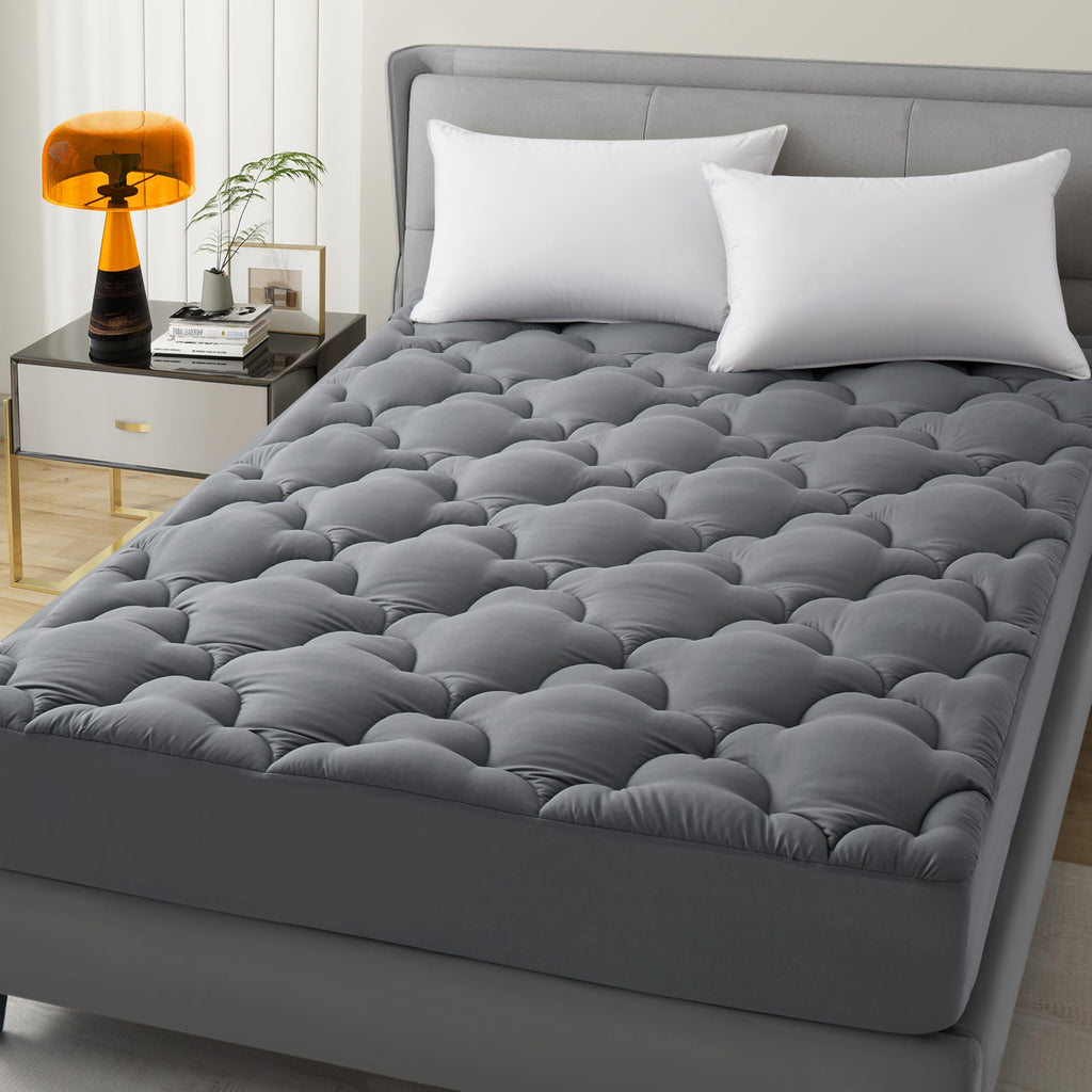 WQSPRING Mattress Pad Queen Size, Plush Pillow Top Mattress Topper & Waterproof Protector, Cooling Fitted Cover (8-21”), Noiseless, Breathable